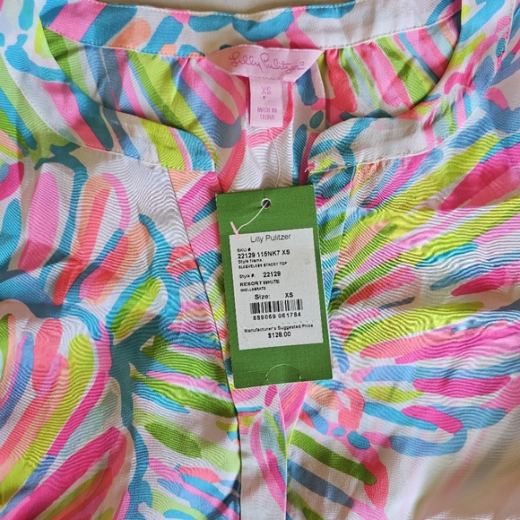 NWT Lilly Pulitzer Sleeveless Colorful 100% Silk Top XS Quiet Luxury Resortwear - Picture 3 of 8